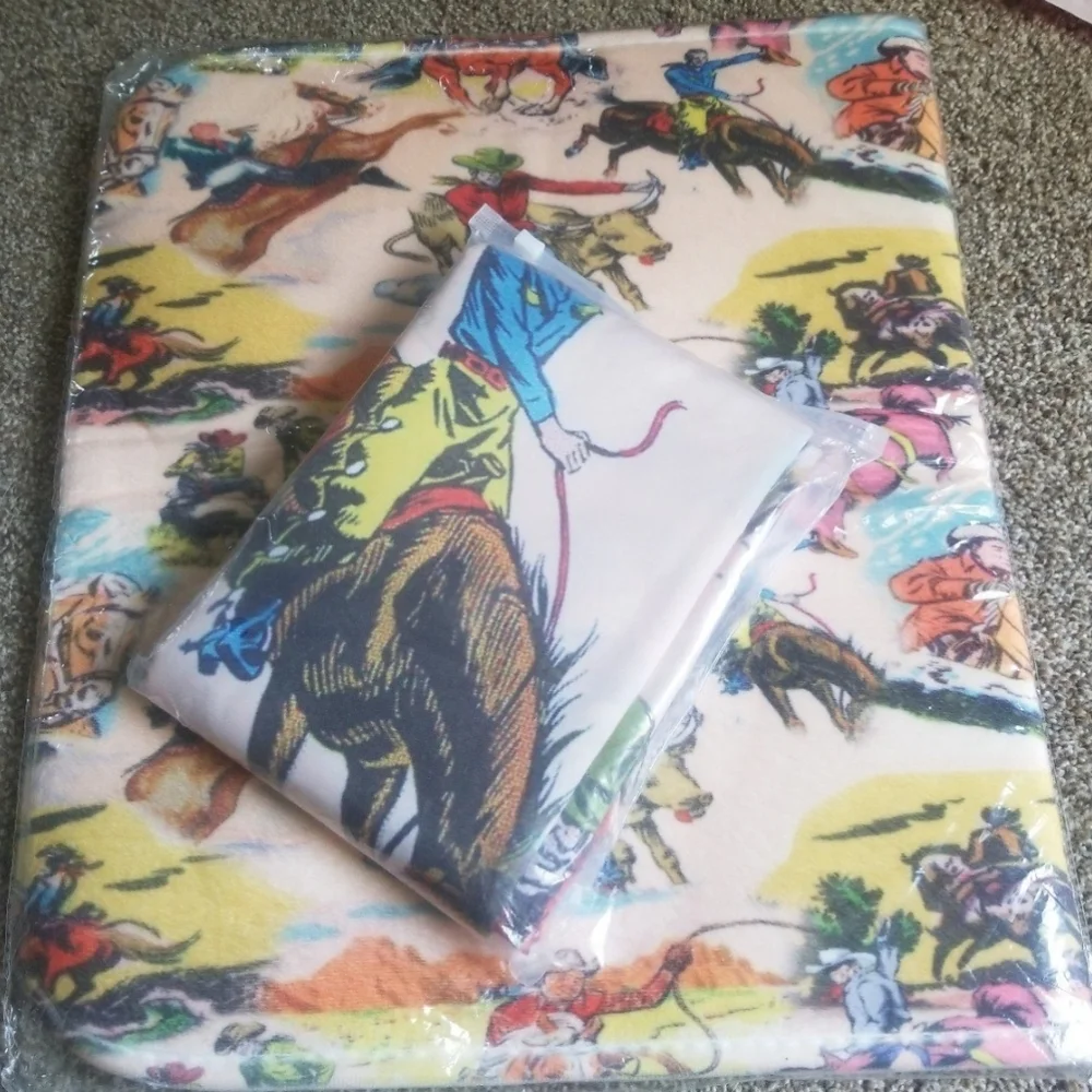 Retro Cowboy Rodeo Print Bathroom Set - Shower Curtain And Mat